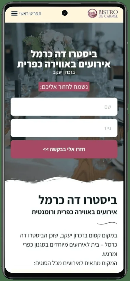 דף נחיתה לאולם אירועים